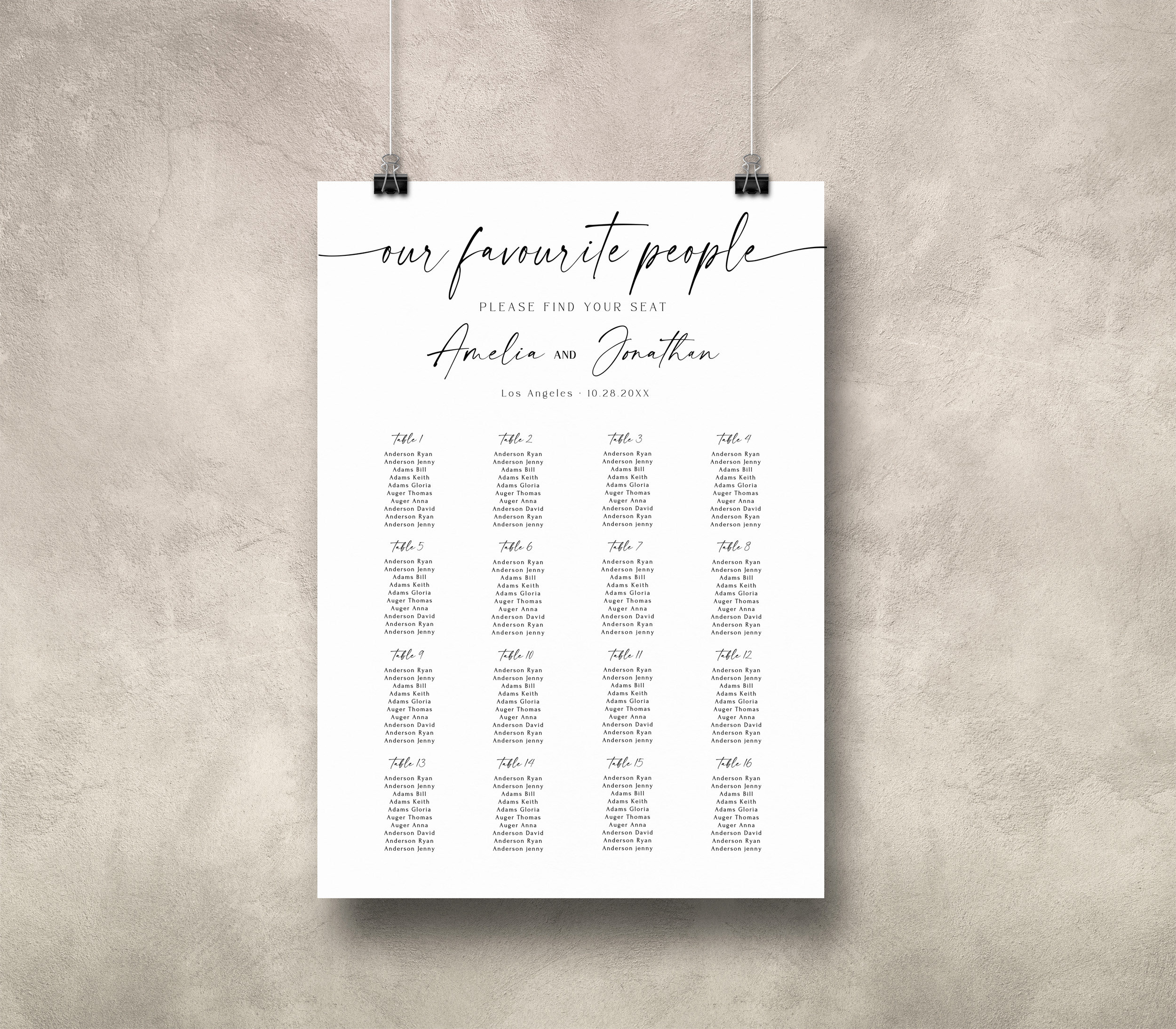 Our Favourite People Wedding Seating Chart Template Elegant | Etsy