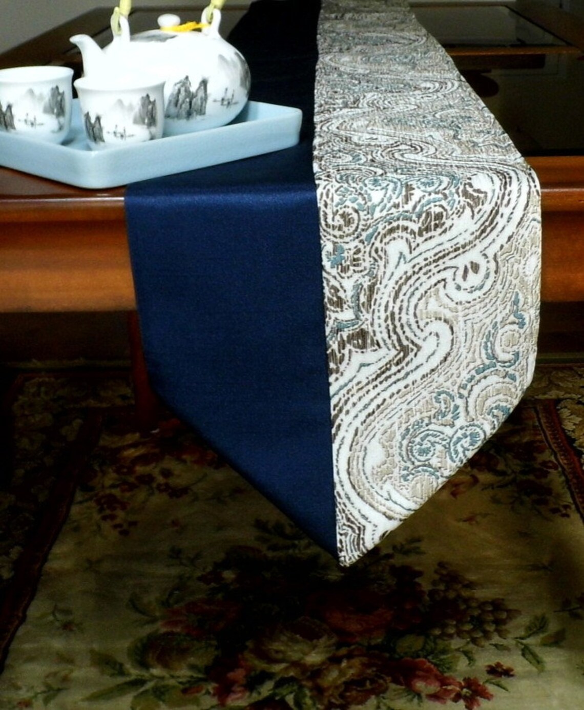 Blue Table Runner Grey Table Runner Table Center Piece Etsy