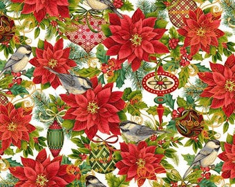 Studio E Christmas Joy by Art Loft 4693M 99 Black Christmas Poinsettia Cotton