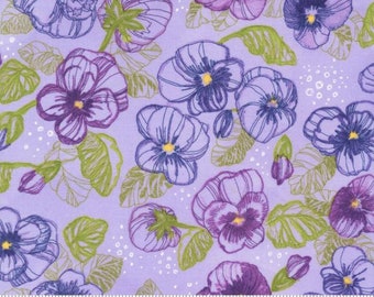Moda Fabrics Pansy’s Posies by Robin Pickens Small Pansies on Lavender 48721 13 fabric BTHY+