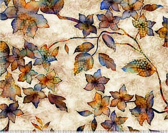 QT Fabrics Periwinkle by Dan Morris 28630-A Beige Floral and Leaf Branches Fabric BTHY+