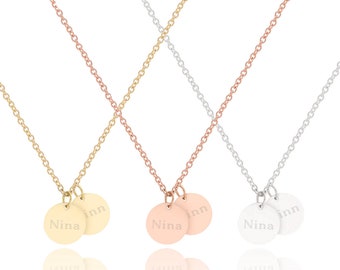 NOVA - Necklace with engraving 2x 10 mm plate pendant with name | 316L stainless steel | Silver, 18K rose/gold plated | Personalized gifts