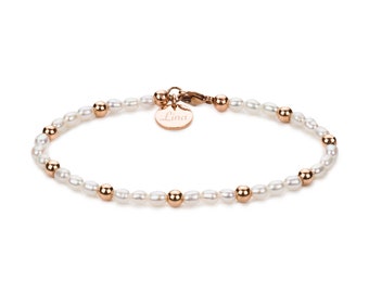 FLEUR Armband mit Gravur Süßwasserperlen Rosegold Filled | Personalisierter Schmuck | Geschenke für Frauen