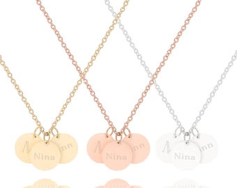 LILIAN – Halskette mit Gravur 3x 10mm Plättchen Anhänger mit Namen als personalisiertes Geschenk für Frauen | Edelstahl 18K vergoldet