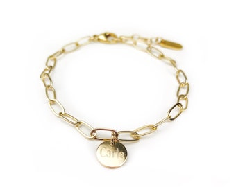 LEA – Link Bracelet with Engraving Plates | Gold Filled