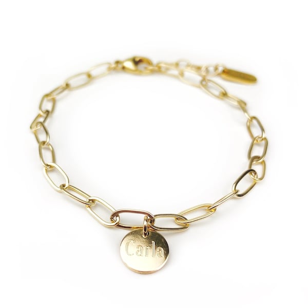 LEA – Gliederarmband mit Gravur-Plättchen | Gold Filled