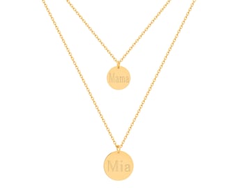 JOLA – multi-layer chain with engraving 10 mm 12 mm plate pendant with names | Stainless steel 18K gold-plated | Color Silver Gold Rose Gold