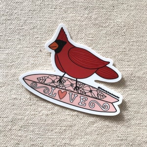 Cardinal Surfing Love sticker | Water Bottle | laptop