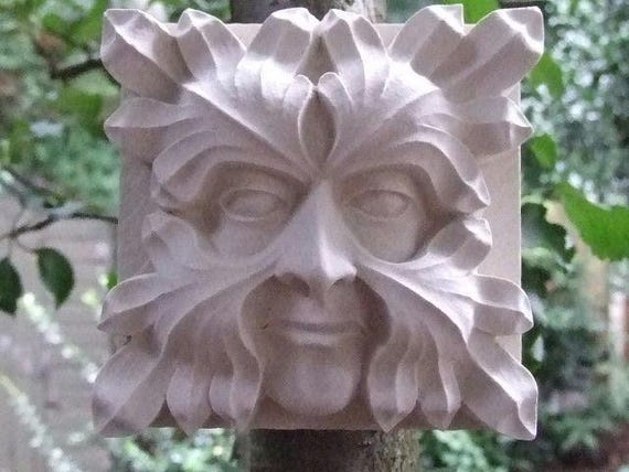Targa Da Parete Green Man – Uomo Verde Della Cattedrale Di Gloucester – In Resina E Pietra, Made UK