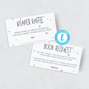 2 in 1 Baby Book Request And Diaper Raffle Invitation Insert, Editable Diaper Raffle Ticket Template, How To Word A Diaper Raffle, DIY PDF