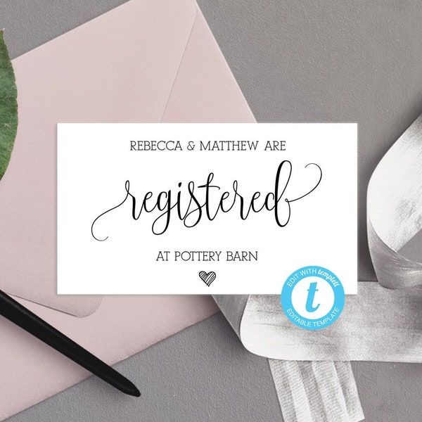 Editable Registry Card Insert, Printable Registry Card Bridal Shower, Registry Card Template Wedding, Invite Enclosure Registry Card