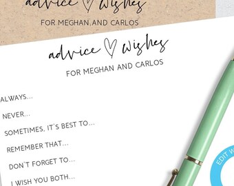Personalized Wedding Advice Cards, Customized Advice Cards, Well Wishes For The Bride And Groom Template, Advice For Parents To Be Cards DIY