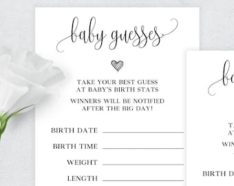 Baby Guesses Cards, Due Date Calendar, Baby Guess Game Template, Baby Shower Game, Matching Game Printable, Guess Baby's Birth Date & Weight