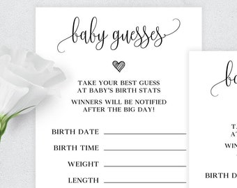 Baby Guesses Cards, Due Date Calendar, Baby Guess Game Template, Baby Shower Game, Matching Game Printable, Guess Baby's Birth Date & Weight