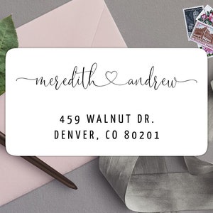 May include: White return address label with the text "meredith ♥ andrew" and the address "459 WALNUT DR. DENVER, CO 80201"