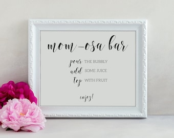 Mom Osa Bar Sign Printable, Mom Osa Bar For Baby Shower, Mom Osa Bar Sign Printable, Mom-Osa Bar Idea, Baby Shower Brunch Drinks, Mimosa Bar