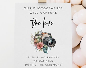 Unplugged Wedding Ceremony Sign, Unplugged Wedding Sign Template, No Camera During The Ceremony, Please No Cell Phone Sign Wedding Sign DIY