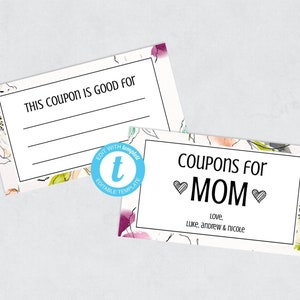 Bons de réduction modifiables pour maman à imprimer, bons de réduction pour l&#39;anniversaire d&#39;une maman, bons de réduction pour maman de sa fille, idées de carnets de bons pour la fête des mères, modèle vierge