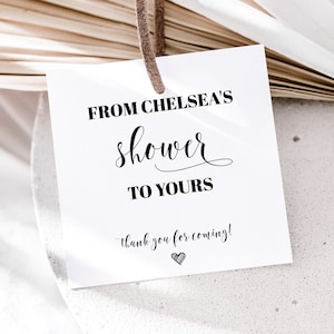 From My Shower To Yours Tags Printable, Editable Baby Shower Gift Tag Ideas, Square Favor Tags Template, Bridal Shower Gifts For Guests Idea