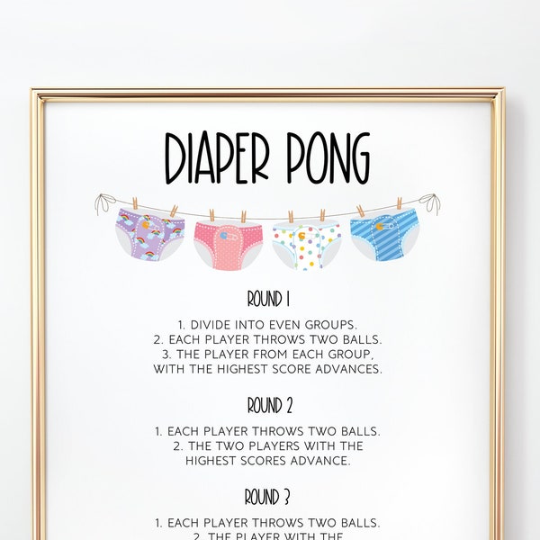 Diaper Pong Game, Diaper Pong Baby Shower Game, Diaper Pong Rules Printable, Diaper Pong Sign, Diaper Ping Pong Game, Game Rules, Nappy Pong