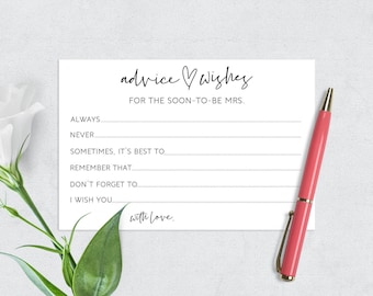 Advice Bridal Shower Cards, Advice For The Soon To Be Mrs, Leave Your Well Wishes For The Bride To Be, Bride Advice Cards Template Download