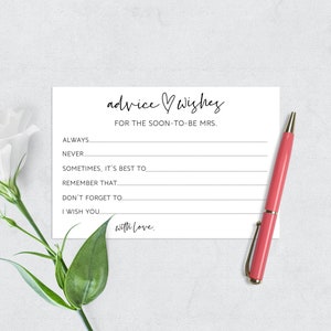 Advice Bridal Shower Cards, Advice For The Soon To Be Mrs, Leave Your Well Wishes For The Bride To Be, Bride Advice Cards Template Download