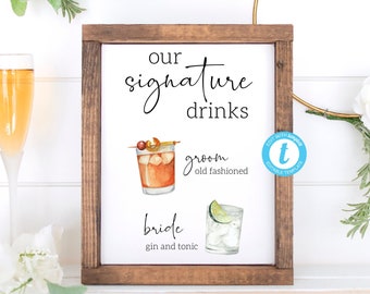Editable Signature Drink Sign, 37 Drink Images Included, Signature Cocktail Wedding, Signature Cocktail Sign Template For Bachelorette Party