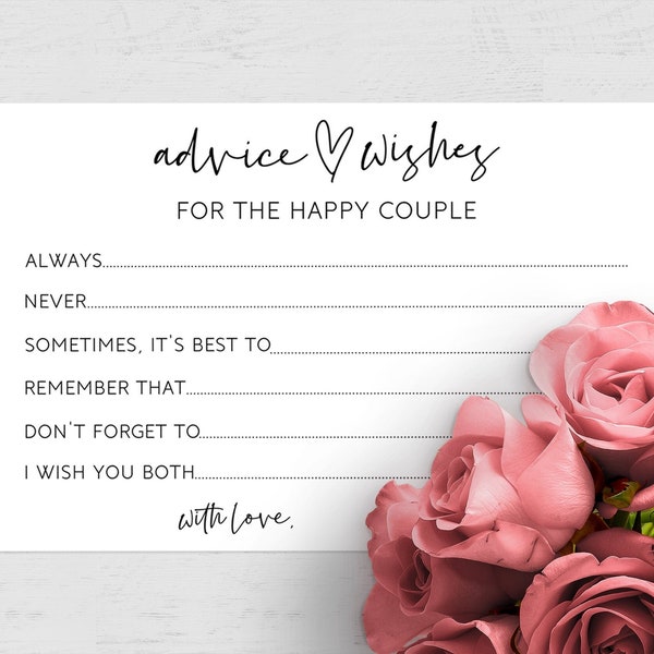 Wedding Advice Card Template, Wishes For The Bride and Groom, Advice For The Happy Couple, Print At Home Marriage Advice Card Ideas, 4x6