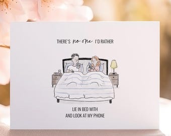 Funny Anniversary Card: In Bed With Phones Design