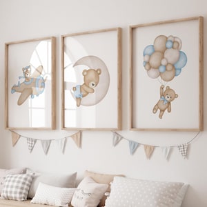 Bear Nursery Decor Boy, Bear Nursery Wall Art, Baby Boy Room Decor, Bear Nursery Wall Art Boy, Baby Boy Room Decor Bear, Set Of 3 Wall Print