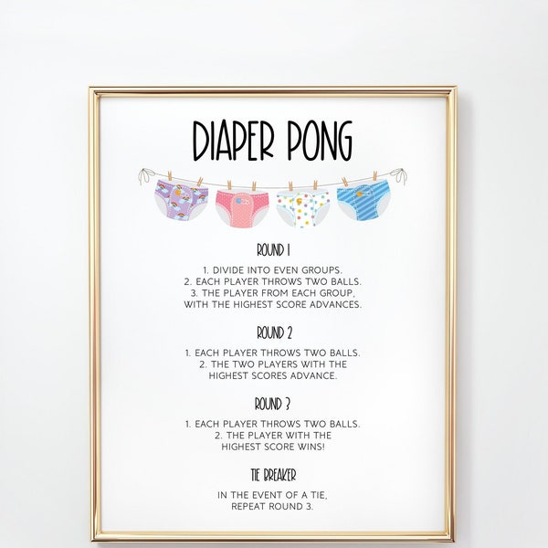 Diaper Pong Game, Diaper Pong Baby Shower Game, Diaper Pong Rules Printable, Diaper Pong Sign, Diaper Ping Pong Game, Game Rules, Nappy Pong