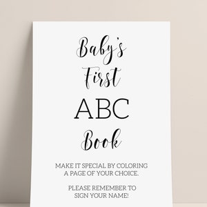 Baby's First ABC Book Printable Sign, Baby's First Alphabet Book, Guest Book Alternative For Baby Shower, Baby Shower Game Table Sign Print