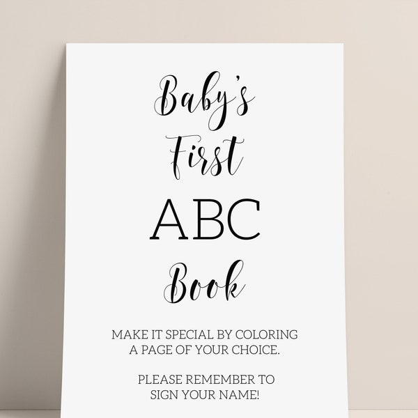 Baby's First ABC Book Printable Sign, Baby's First Alphabet Book, Guest Book Alternative For Baby Shower, Baby Shower Game Table Sign Print