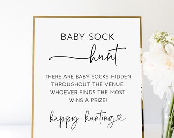 Baby Sock Hunt Game Sign, Baby Shower Scavenger Hunt, Baby Shower Sock Game Printable, Fun Game Ideas For Baby Shower, Find The Socks Game