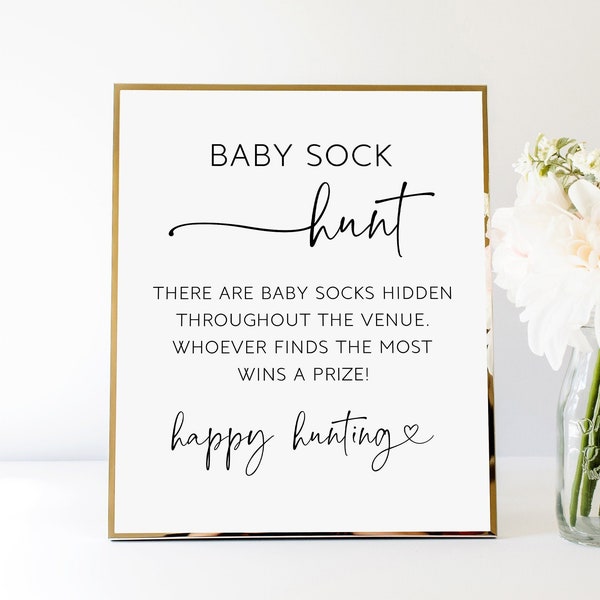Baby Sock Hunt Game Sign, Baby Shower Scavenger Hunt, Baby Shower Sock Game Printable, Fun Game Ideas For Baby Shower, Find The Socks Game