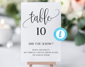 Editable Fun Facts For Wedding Table Number, Did You Know Game Signs, Fun Facts About Bride & Groom Template, Printable Table Numbers Etsy