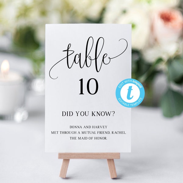 Editable Fun Facts For Wedding Table Number, Did You Know Game Signs, Fun Facts About Bride & Groom Template, Printable Table Numbers Etsy