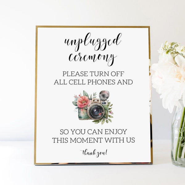 Unplugged Ceremony Sign Template, Unplugged Ceremony Wording, No Cameras Wedding Sign, No Cell Phones During Wedding Announcement, Printable