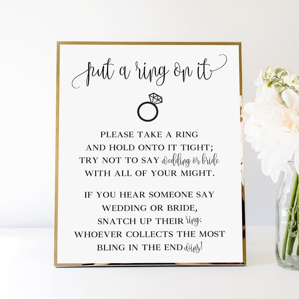 Put A Ring On It Bridal Shower Game, Bridal Shower Games Printable, Put A Ring On It Sign, Don't Say Bride or Wedding, Wedding Ring Game