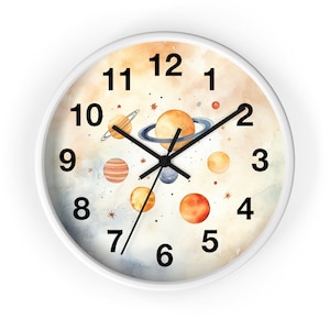 Space Wall Clock, Nursery Wall Clock, Clock For Kids, Kids Clock, Baby Room Clock, Celestial Clock, Solar System Clock, Educational Clock