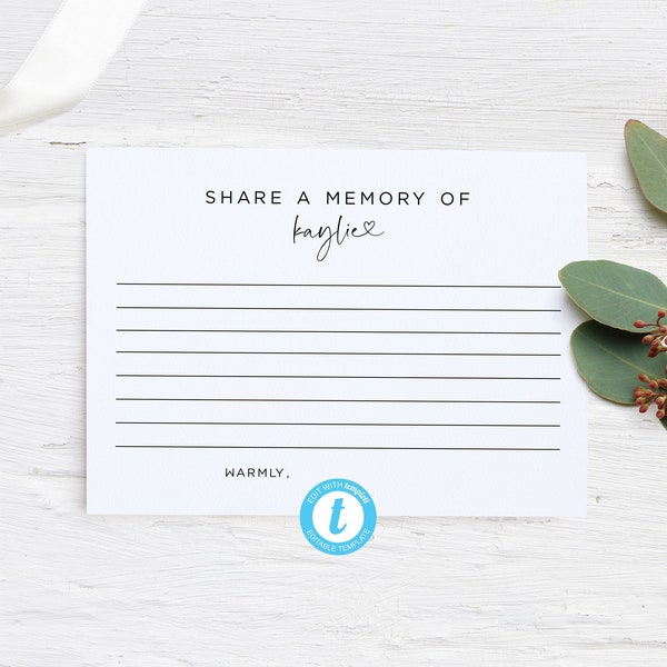 Editable Share a Memory Card For Funeral, Share A Memory Template, Share A Memory Birthday, Share A Memory Of The Bride, Printable Download