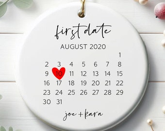 Personalized First Date Ceramic Ornament, Custom Calendar Gift