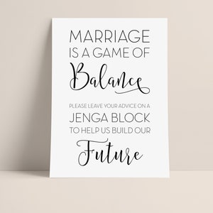 Le mariage est un jeu d'équilibre, Instructions pour le livre d'or du mariage Jenga, Jeu de shower de mariage Jenga, Messages de mariage Jenga, Conseils de mariage
