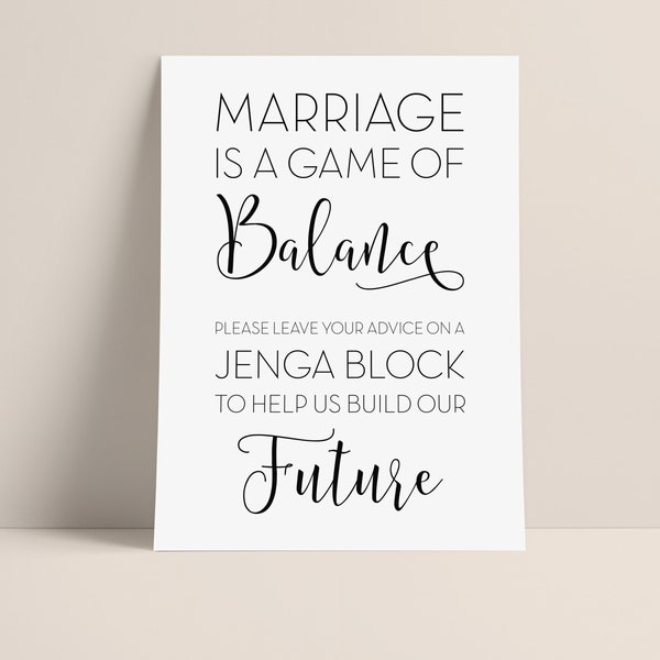 Marriage Is A Game Of Balance Sign, Jenga Wedding Guest Book Instructions, Jenga Wedding Shower Game, Jenga Wedding Messages, Wedding Advice
