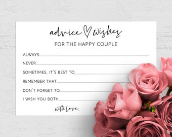 Wedding Advice Card Template, Wishes For The Bride and Groom, Advice For The Happy Couple, Print At Home Marriage Advice Card Ideas, 4x6