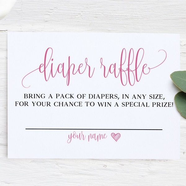 Pink Diaper Raffle Ticket Printable, Diaper Raffle Tickets Template, Diaper Raffle Inserts For Invitations, Diaper Raffle Baby Shower Insert