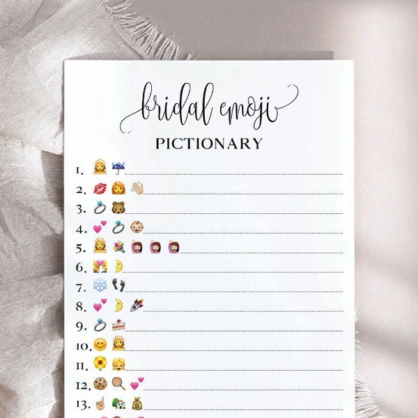 Bridal Pictionary Printable Game, Bridal Pictionary Emoji Answers, Bridal Pictionary Answer Key, Pictionary Emoji Game Cards With Answers