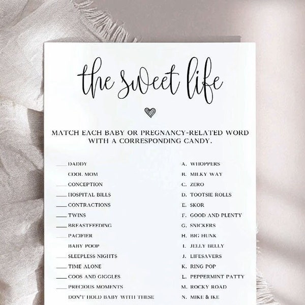 The Sweet Life Candy Match Game & Answers, How Sweet It Is Baby Shower Game Card, Pregnancy Candy Match Game Answer Key, Candy Bar Name Game