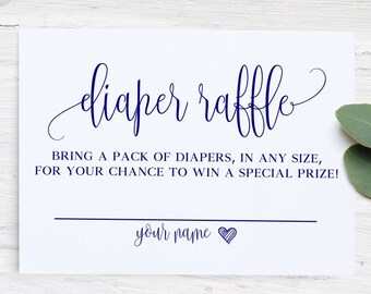 Navy Blue Diaper Raffle Ticket Template, Boy Diaper Raffle Invitation Insert, Bring A Pack Of Diapers In Any Size For Your Chance To Win