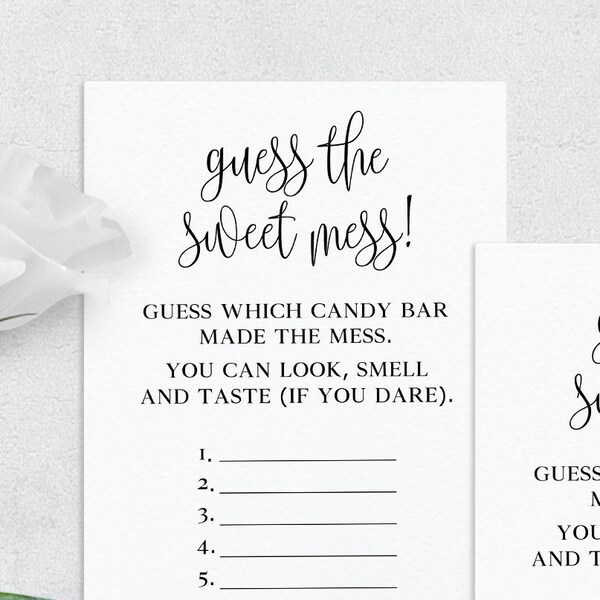 Guess The Sweet Mess Baby Shower Game, Guess The Mess Template, Diaper Candy Bar Guessing Game, Poopy Diaper Game Chocolate Bars Printable